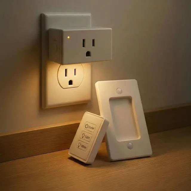 Main image of 2-in-1 Remote Control Outlet with Night Light Plug Into Wall(Timer & Dimmable) 100ft Range No WiFi Needed Wall Mount Switch for Bedroom, Hallway, Small Appliances & Hard-to-Reach Sockets