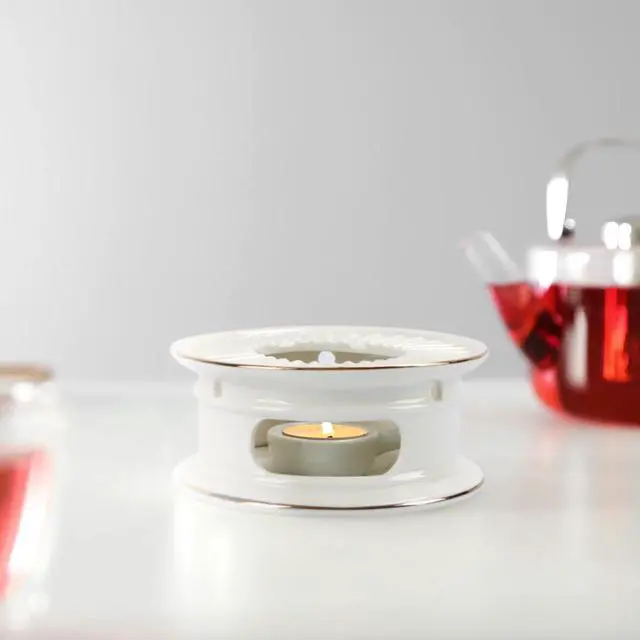Alt view image 3 of 7 - Teapot Warmer, Ceramic Tea Warmer with Tealight Holder, Teapot Heater for Heating Coffee, Milk, Tea Light Heater, Candle Warmer (White)