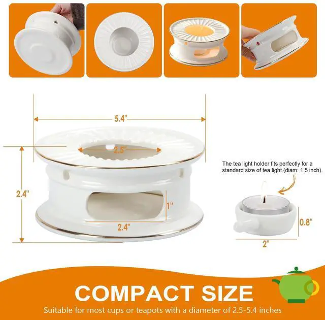 Alt view image 6 of 7 - Teapot Warmer, Ceramic Tea Warmer with Tealight Holder, Teapot Heater for Heating Coffee, Milk, Tea Light Heater, Candle Warmer (White)