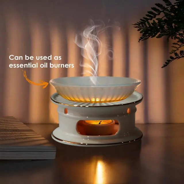 Alt view image 7 of 7 - Teapot Warmer, Ceramic Tea Warmer with Tealight Holder, Teapot Heater for Heating Coffee, Milk, Tea Light Heater, Candle Warmer (White)