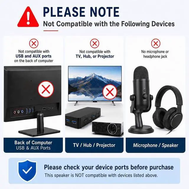 Alt view image 6 of 6 - Computer Speakers for Desktop PC, Easy Volume Knob, Sturdy Clamp, Basic Sound, Laptop Speakers with Compact Design, USB/USB C Adapter for Power and Audio(Black)