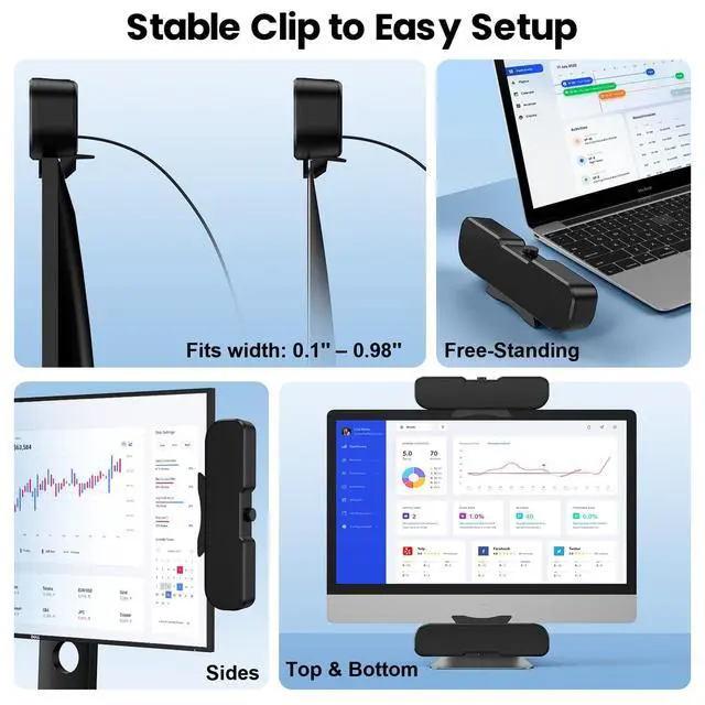 Alt view image 2 of 6 - Computer Speakers for Desktop PC, Easy Volume Knob, Sturdy Clamp, Basic Sound, Laptop Speakers with Compact Design, USB/USB C Adapter for Power and Audio(Black)