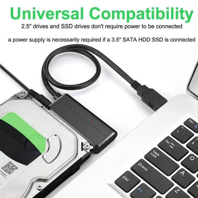Alt view image 5 of 7 - SATA to USB Cable USB 3.0 to 2.5 3.5 inch Hard Drive Adapter External Converter for SSD/HDD Data Transfer, with 12V/2A Power Supply, Support UASP, Black