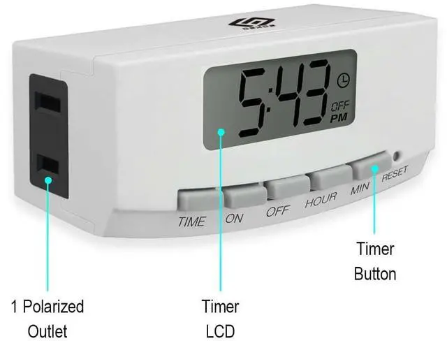Alt view image 2 of 4 - 2-Pack Indoor 24-Hour Programmable Indoor Digital Timer with Polarized Plug and Large Screen, Plug-in Outlet Timer for Lights, Lamps, and Fans, 15A/1875W, UL Listed
