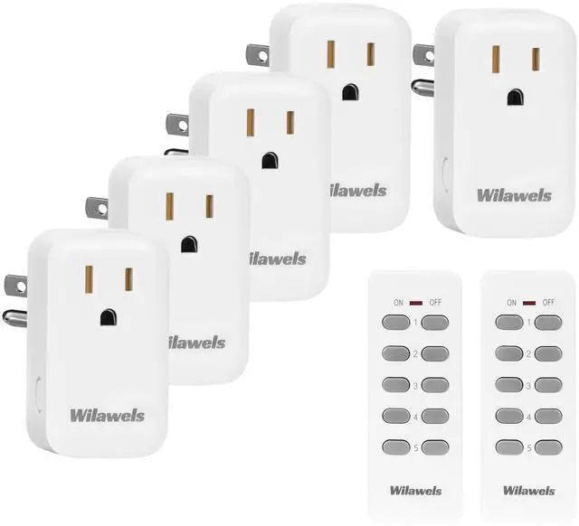 Main image of Remote Control Outlet, WILAWELS Wireless Remote Light Switch, Programmable Electrical Outlet Switch for Lamp, Light, Fan, Appliance, 100ft RF Range, FCC Listed, 2 Remotes + 5 Outlets W02RC2506