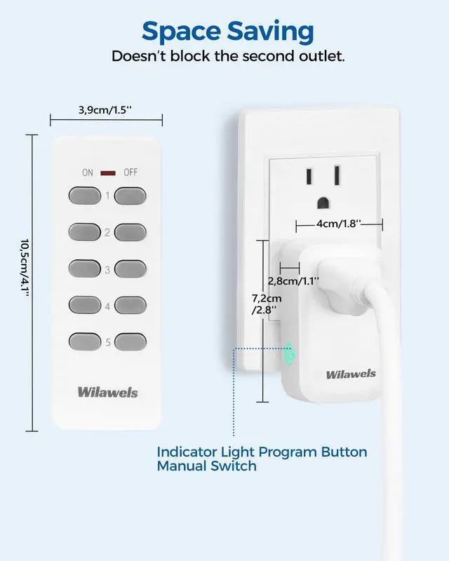 Alt view image 4 of 6 - Remote Control Outlet, WILAWELS Wireless Remote Light Switch, Programmable Electrical Outlet Switch for Lamp, Light, Fan, Appliance, 100ft RF Range, FCC Listed, 2 Remotes + 5 Outlets W02RC2506