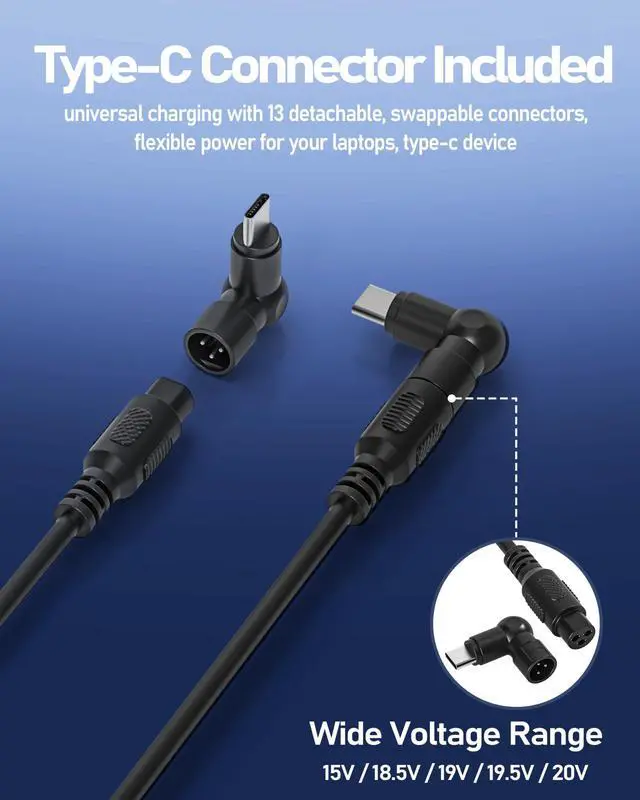 Alt view image 3 of 7 - 100W Type-C Universal Laptop Charger with 13Tips Compatible with Lenovo HP Dell Asus Acer Samsung ThinkPad Yoga Pavilion Envy Latitude Aspire Vivobook Chromebook Notebook Adapter Power Supply