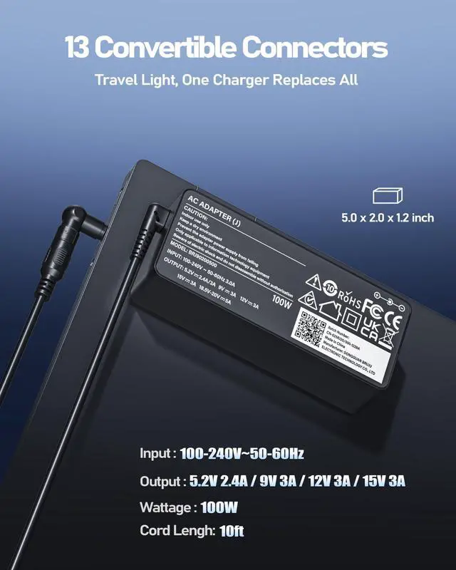 Alt view image 7 of 7 - 100W Type-C Universal Laptop Charger with 13Tips Compatible with Lenovo HP Dell Asus Acer Samsung ThinkPad Yoga Pavilion Envy Latitude Aspire Vivobook Chromebook Notebook Adapter Power Supply
