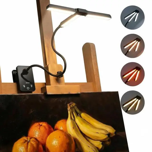 Main image of 3 Head Foldable Clip On LED Easel Lamp for Artists, 4 Color Modes and 12 Level Dimmable, 300lm Eye Care Light with Flexible Arm, USB Powered for Painting, Drawing and Art Creation