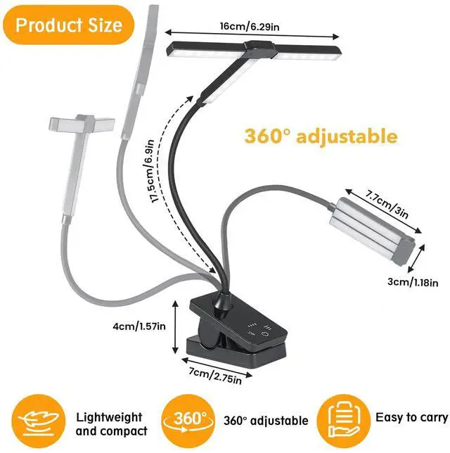 Alt view image 2 of 7 - 3 Head Foldable Clip On LED Easel Lamp for Artists, 4 Color Modes and 12 Level Dimmable, 300lm Eye Care Light with Flexible Arm, USB Powered for Painting, Drawing and Art Creation