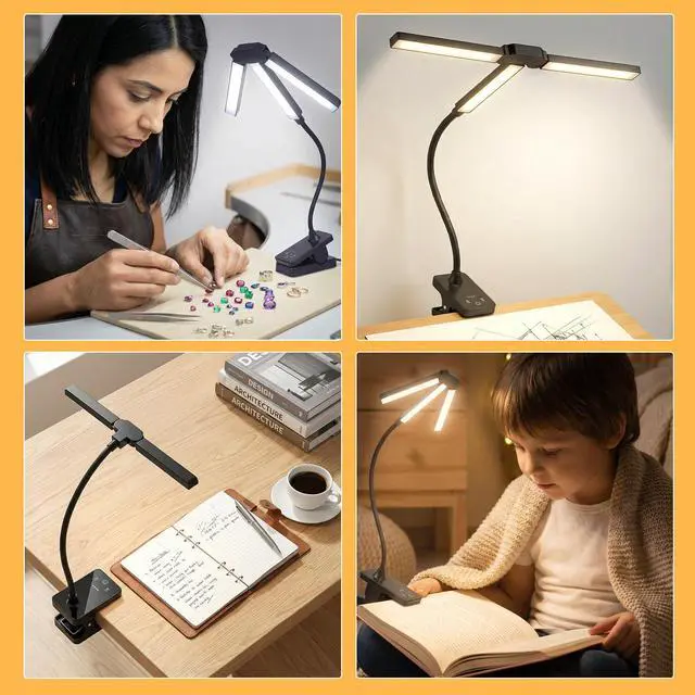 Alt view image 7 of 7 - 3 Head Foldable Clip On LED Easel Lamp for Artists, 4 Color Modes and 12 Level Dimmable, 300lm Eye Care Light with Flexible Arm, USB Powered for Painting, Drawing and Art Creation