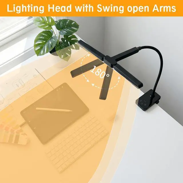 Alt view image 6 of 7 - 3 Head Foldable Clip On LED Easel Lamp for Artists, 4 Color Modes and 12 Level Dimmable, 300lm Eye Care Light with Flexible Arm, USB Powered for Painting, Drawing and Art Creation