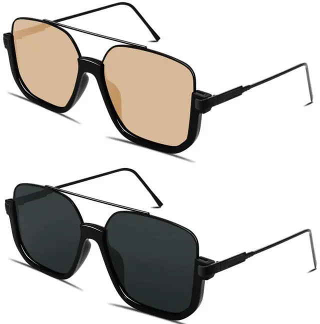 Main image of Retro Oversized Aviator Sunglasses for Women Men Square Semi-Rimless Double Bridge Sun Glasses 70s Trendy Shades Pilot-style