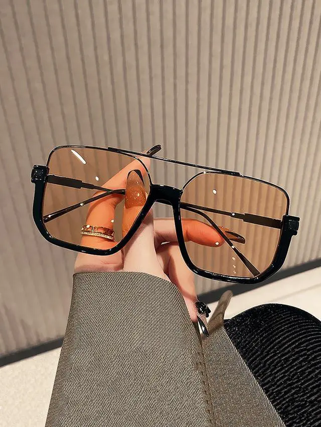 Alt view image 3 of 6 - Retro Oversized Aviator Sunglasses for Women Men Square Semi-Rimless Double Bridge Sun Glasses 70s Trendy Shades Pilot-style