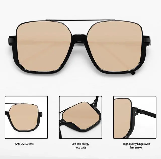 Alt view image 5 of 6 - Retro Oversized Aviator Sunglasses for Women Men Square Semi-Rimless Double Bridge Sun Glasses 70s Trendy Shades Pilot-style