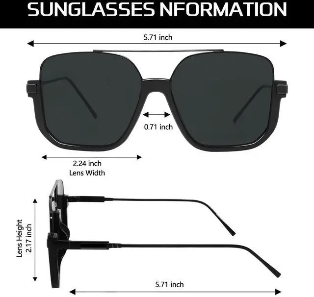 Alt view image 4 of 6 - Retro Oversized Aviator Sunglasses for Women Men Square Semi-Rimless Double Bridge Sun Glasses 70s Trendy Shades Pilot-style