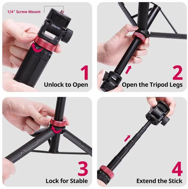 Alt view image 3 of 7 - MT-71 Tripod Selfie Stick & Vlog Handle with Magnetic Quick Release&1/4'' Screw, 59in Extendable Lightweight Tripod Stand (7-Section) for DJI Pocket 3/Insta360 X5 X4 X3 Series