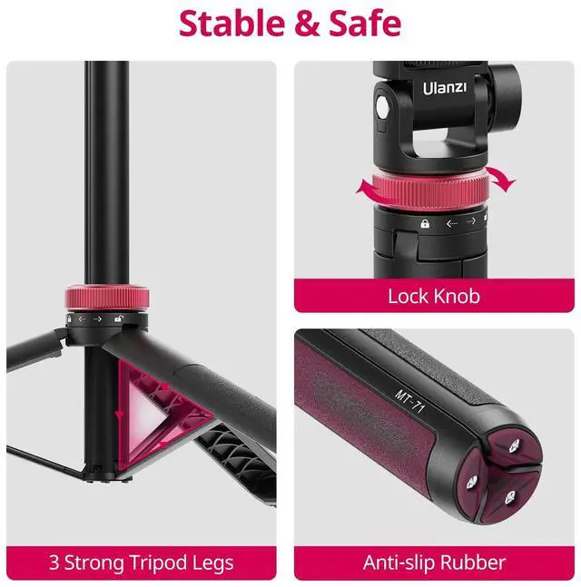 Alt view image 5 of 7 - MT-71 Tripod Selfie Stick & Vlog Handle with Magnetic Quick Release&1/4'' Screw, 59in Extendable Lightweight Tripod Stand (7-Section) for DJI Pocket 3/Insta360 X5 X4 X3 Series