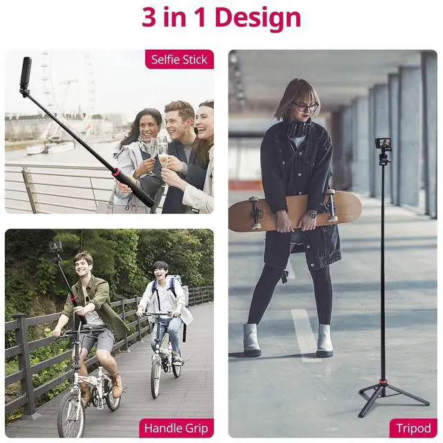 Alt view image 7 of 7 - MT-71 Tripod Selfie Stick & Vlog Handle with Magnetic Quick Release&1/4'' Screw, 59in Extendable Lightweight Tripod Stand (7-Section) for DJI Pocket 3/Insta360 X5 X4 X3 Series