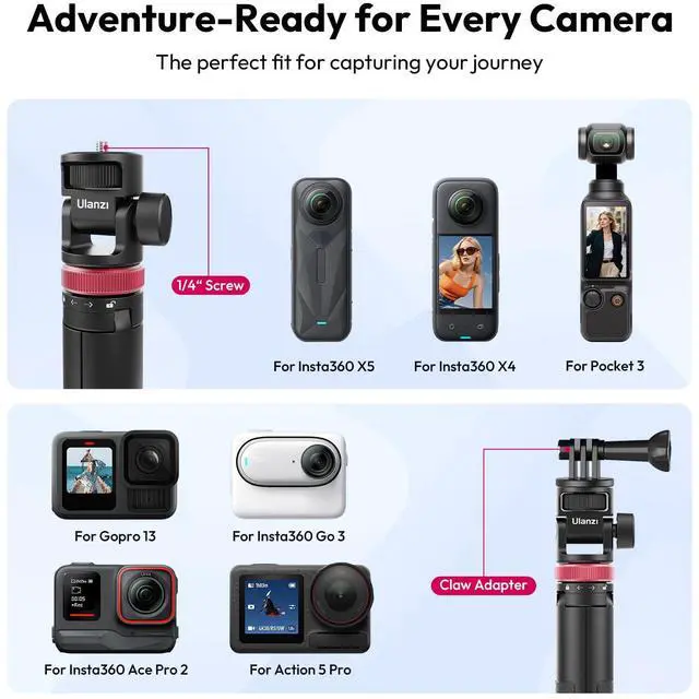 Alt view image 4 of 7 - MT-71 Tripod Selfie Stick & Vlog Handle with Magnetic Quick Release&1/4'' Screw, 59in Extendable Lightweight Tripod Stand (7-Section) for DJI Pocket 3/Insta360 X5 X4 X3 Series