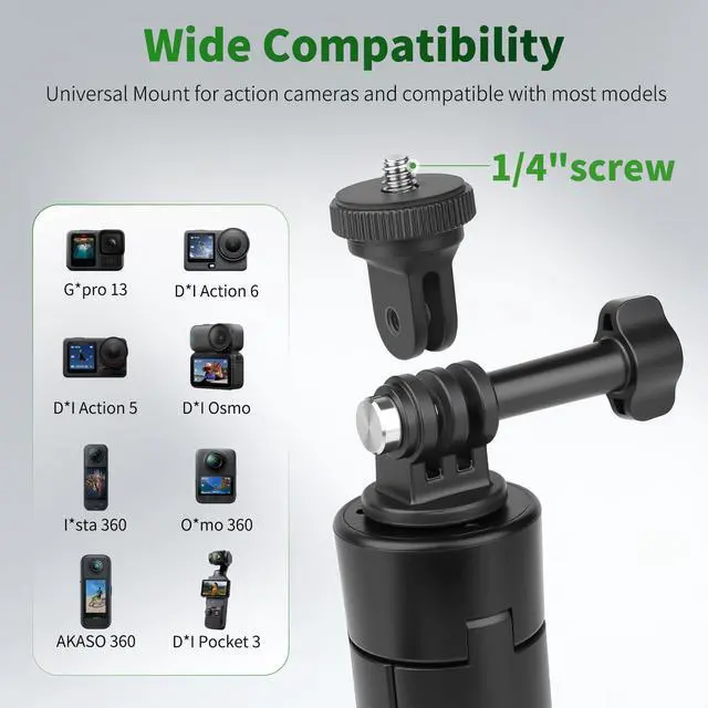 Alt view image 3 of 6 - 25.2" Selfie Stick Tripod, Action Camera Vlog Tripod, Portable Handle Grip Stand for GoPro Hero 13/12/11/10, Insta360, DJI Osmo Action 6/5 Pro/4 & Pocket 3