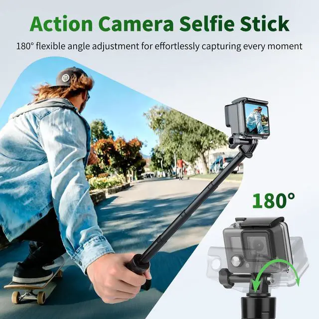 Alt view image 4 of 6 - 25.2" Selfie Stick Tripod, Action Camera Vlog Tripod, Portable Handle Grip Stand for GoPro Hero 13/12/11/10, Insta360, DJI Osmo Action 6/5 Pro/4 & Pocket 3