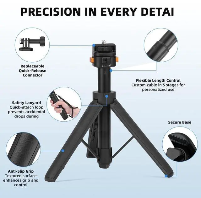 Alt view image 3 of 7 - 20" Osmo Pocket 3 4 Tripod for Action Camera, Xtra Muse Mini Table Desk Extendable Stand Small Handheld Selfie Stick Quick Release 1/4 Screw Vlog for DJI Action 6 5 Pro for Insta360 X4 X5 Accessories