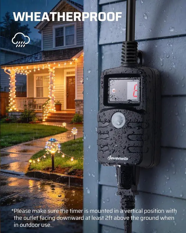 Alt view image 3 of 7 - Light Timer Outdoor Weatherproof, Countdown Photocell Sensor Timer with Electrical Grounded Outlets for String Light, 13 A, 1/2 HP, UL Listed 2 Pack