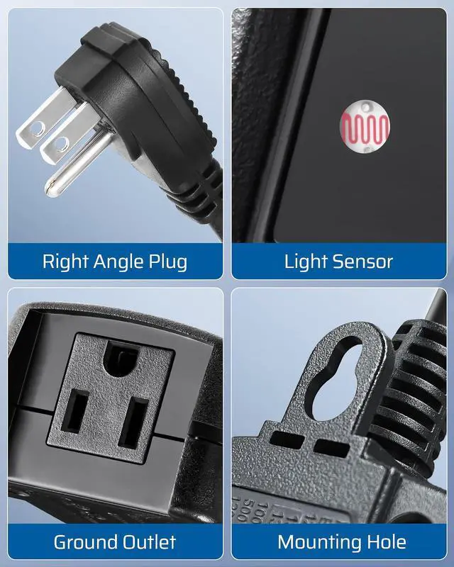 Alt view image 6 of 7 - Light Timer Outdoor Weatherproof, Countdown Photocell Sensor Timer with Electrical Grounded Outlets for String Light, 13 A, 1/2 HP, UL Listed 2 Pack
