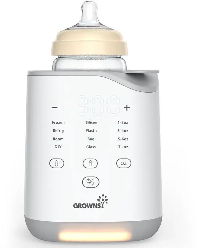 Main image of Grownsy Bottle Warmer for Night Feeding, Fast Baby Bottle Warmer for Breastmilk, Smart Temperature Control, with Timer, Thaw, Food Heater, Night Light, Calentador De Biberones for All Bottles