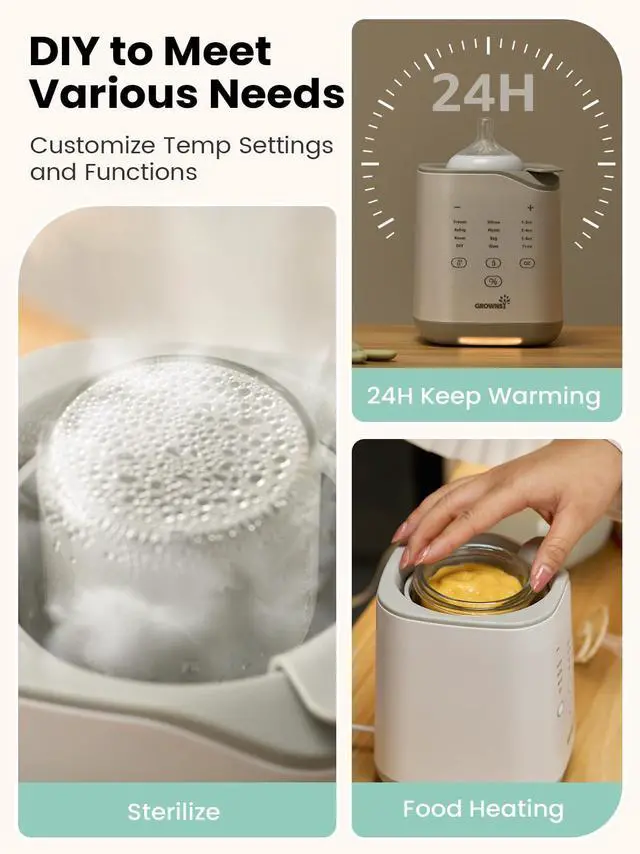 Alt view image 7 of 7 - Grownsy Bottle Warmer for Night Feeding, Fast Baby Bottle Warmer for Breastmilk, Smart Temperature Control, with Timer, Thaw, Food Heater, Night Light, Calentador De Biberones for All Bottles