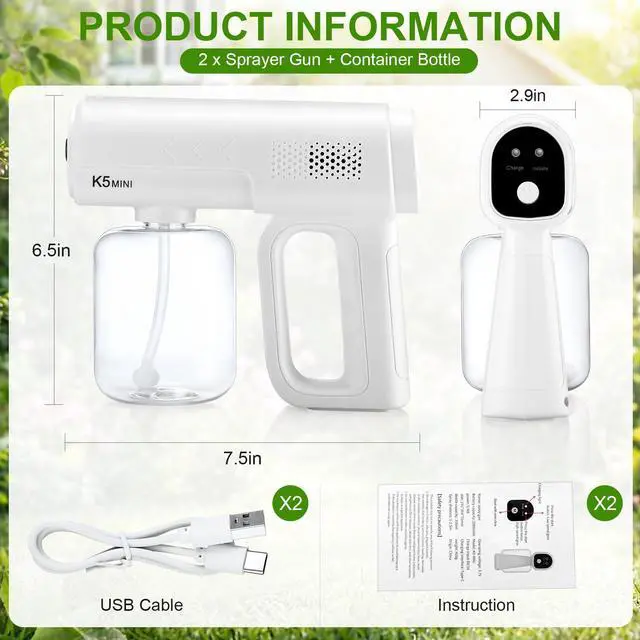 Alt view image 3 of 7 - 2 Pack Rechargeable Atomizer Nano Sprayer Gun for Mosquito Repellent Handheld Nano Mist Garden Repellent Sprayer Portable Plant Mister Tool Large Capacity Electric Fogger for Home Office Garden