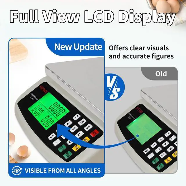 Alt view image 4 of 6 - Commercial Food Scale 40KG Large Digital Kitchen Scale Baking Cooking Bread Meat Weight Price Computing Scale Stainless Steel Parts and Coins Counting Scale for Deli Stores Tare Function