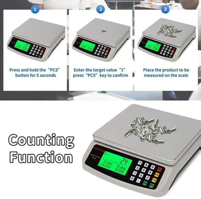 Alt view image 6 of 6 - Commercial Food Scale 40KG Large Digital Kitchen Scale Baking Cooking Bread Meat Weight Price Computing Scale Stainless Steel Parts and Coins Counting Scale for Deli Stores Tare Function