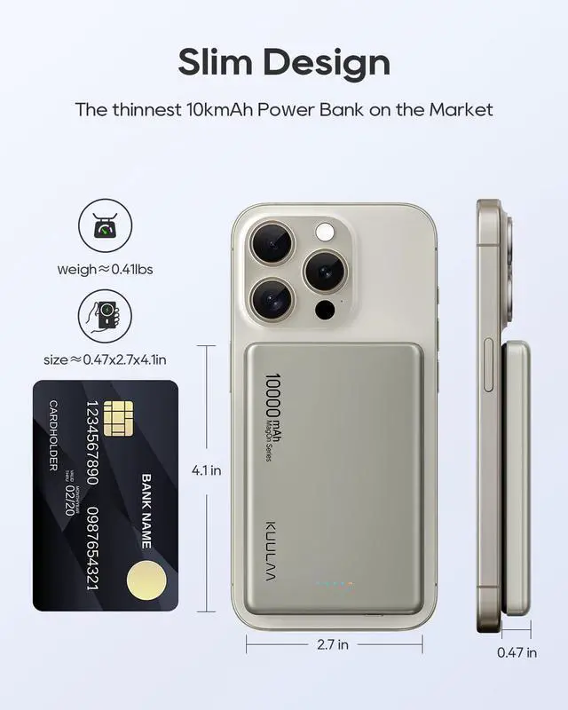 Alt view image 4 of 6 - 10000mAh Magsafe Battery Pack 0.47IN Ultra Slim Magnetic Portable Charger Wireless Magsafe Power Bank Compatible with iPhone 16/15/14/13/12 Series