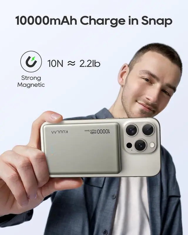 Alt view image 2 of 6 - 10000mAh Magsafe Battery Pack 0.47IN Ultra Slim Magnetic Portable Charger Wireless Magsafe Power Bank Compatible with iPhone 16/15/14/13/12 Series