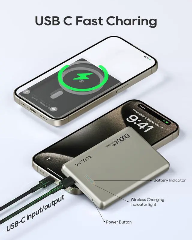 Alt view image 3 of 6 - 10000mAh Magsafe Battery Pack 0.47IN Ultra Slim Magnetic Portable Charger Wireless Magsafe Power Bank Compatible with iPhone 16/15/14/13/12 Series