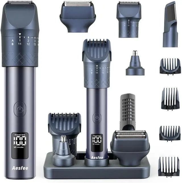Main image of Beard Trimmer for Men, Professional 5-in-1 Hair Clippers with 20 Precision Dial Lengths, Electric Razors for Men IPX7 Waterproof Wet/Dry, USB-C Rechargeable Shaving Set with Dock for Face, Body, Nose