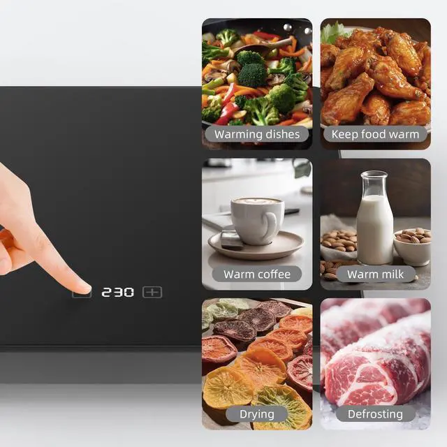 Alt view image 2 of 6 - Food Warmer Plate, 8.3"x8.3" Electric Warming Tray | 6-Temp Control & Memory Function | for Slow Eaters, Seniors, RV Camping, Sourdough Proofing & Office Use