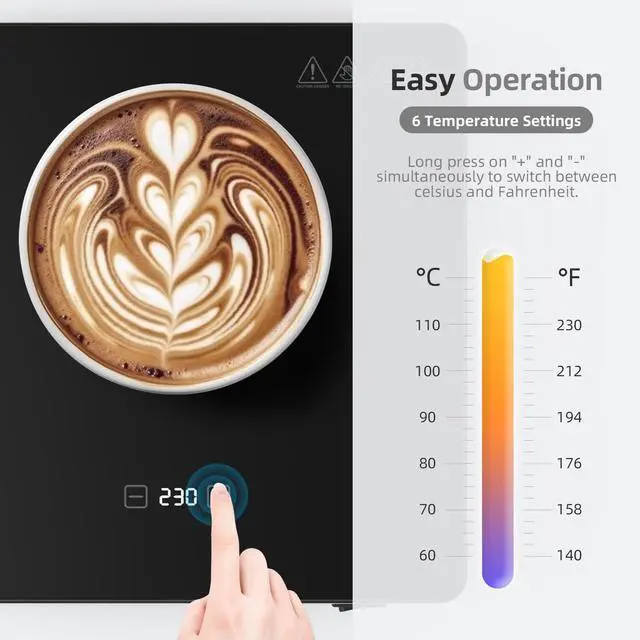 Alt view image 3 of 6 - Food Warmer Plate, 8.3"x8.3" Electric Warming Tray | 6-Temp Control & Memory Function | for Slow Eaters, Seniors, RV Camping, Sourdough Proofing & Office Use