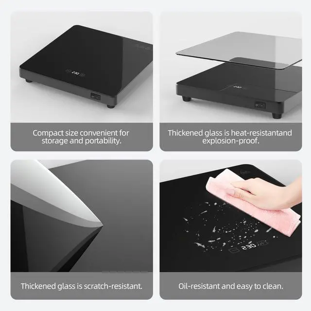 Alt view image 4 of 6 - Food Warmer Plate, 8.3"x8.3" Electric Warming Tray | 6-Temp Control & Memory Function | for Slow Eaters, Seniors, RV Camping, Sourdough Proofing & Office Use
