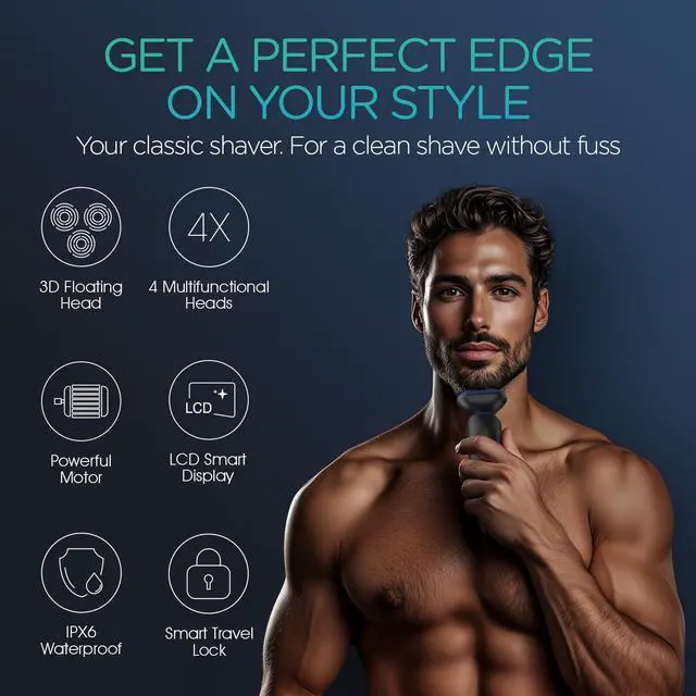Alt view image 2 of 7 - Electric Razor for Men Cordless Shavers for Shaving with face sideburn Nose Ear Hair Rechargeable Wet Dry Waterproof TX410 New (New Version-Blue)