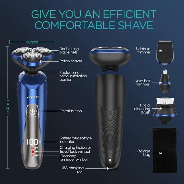 Alt view image 7 of 7 - Electric Razor for Men Cordless Shavers for Shaving with face sideburn Nose Ear Hair Rechargeable Wet Dry Waterproof TX410 New (New Version-Blue)