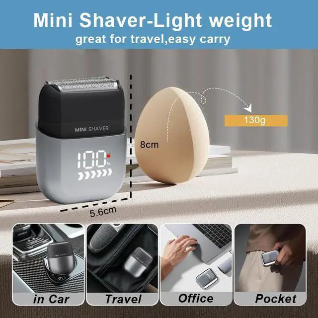 Alt view image 7 of 7 - Electric Mini Foil Shaver for Men,Mini Razor with LED Display,IPX7 Waterproof Compact Face Shave for Travel,3-Blade Folating Head Close & Precision Shave,Wet/Dry Use, USB C Charge