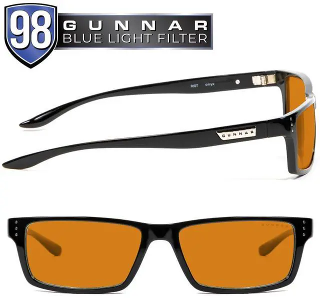 Alt view image 3 of 7 - Gaming and Computer Glasses - Blocks 98% Blue Light - Riot, Onyx, Amber Max Tint, 57 mm