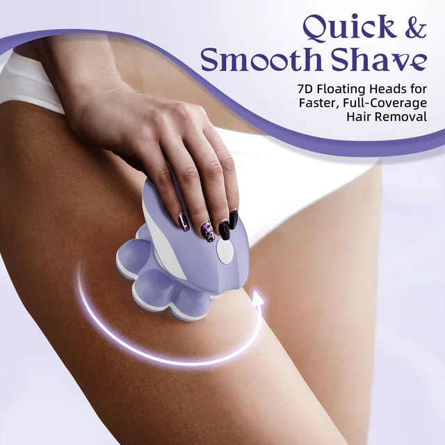 Alt view image 3 of 7 - Electric Razors for Women Legs, Smooth Full-Body Electric Shaver | 7D 360° Silky-Smooth Shaver Heads, 5 Min Wide-Area Fast Body Grooming, Waterproof Wet & Dry Use, Light & Travel Cap, Violet