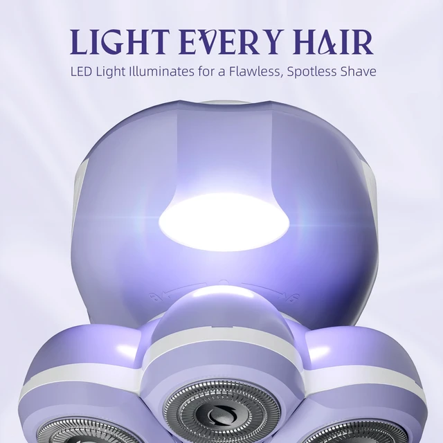 Alt view image 4 of 7 - Electric Razors for Women Legs, Smooth Full-Body Electric Shaver | 7D 360° Silky-Smooth Shaver Heads, 5 Min Wide-Area Fast Body Grooming, Waterproof Wet & Dry Use, Light & Travel Cap, Violet