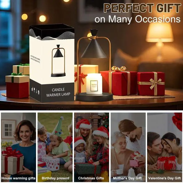 Alt view image 7 of 7 - Candle Warmer Lamp with Timer Dimmer, Birthday Gifts for Women Mom, House Warming Gifts New Home Room Decor, Plug-in Operated Wax Melt Warmer for Scented Jar Candles (Black)