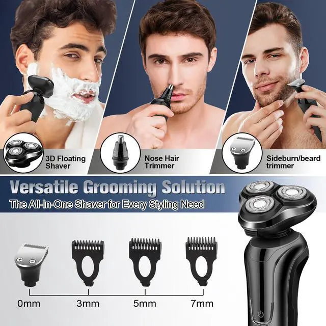 Alt view image 5 of 7 - Razor for Men, Men's Rotary Shavers, Waterproof, Wet and Dry Rechargeable Electric Shaver for Men's Faces with a Cordless and Floating Head,Portable Travel Razor,an Ideal Gift for Men