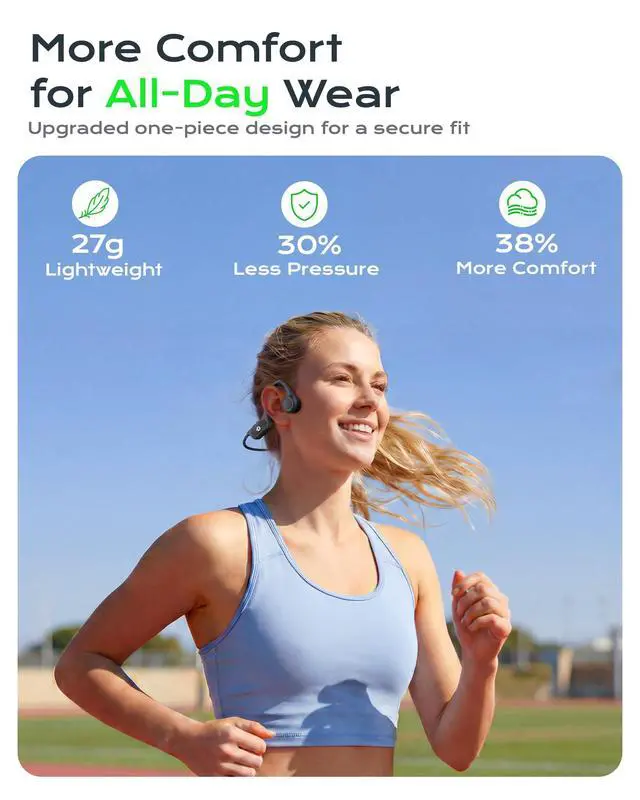 Alt view image 4 of 7 - Open Ear Bone Conduction Headphones for Running - Bluetooth 6.0 Wireless Sport Earphones, Up to 12H Playtime, IP54, Built-in Mic, Secure Fit